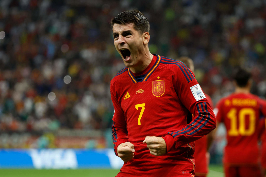 Álvaro Morata celebra el gol ante Alemania en el partido disputado ayer. EFE/ Juanjo Martin