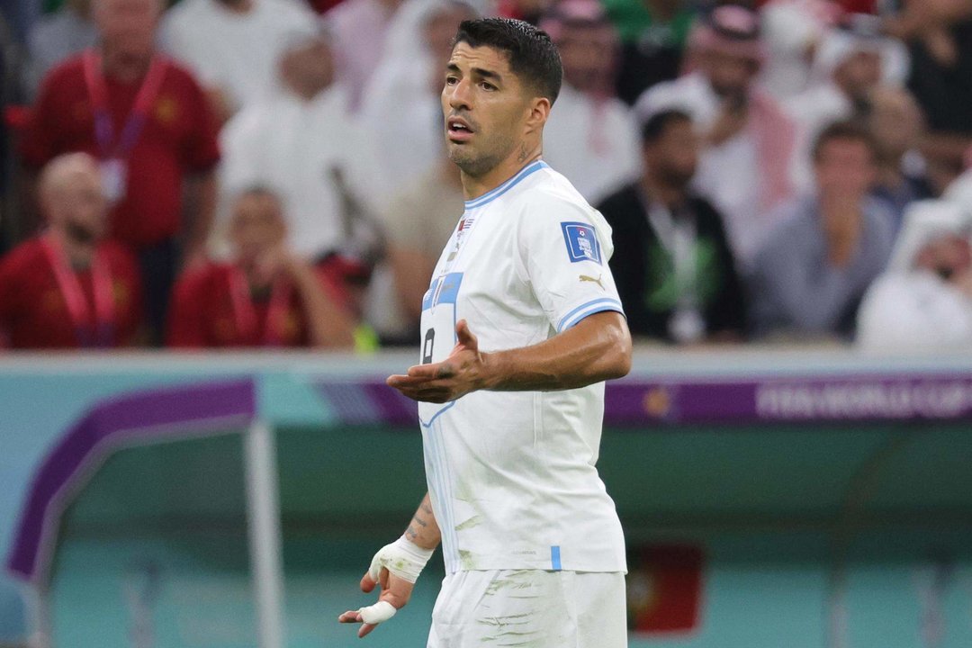 Luis Suárez durante el partido de ayer entre Uruguay y Portugal. EFE/EPA/Abir Sultan