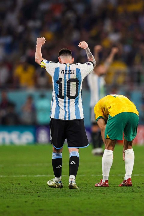 Lionel Messi celebra el triunfo de Argentina contra Australia en el partido de octavos de final del Mundial de Qatar 2022. EFE/EPA/JOSE SENA GOULAO/archivo